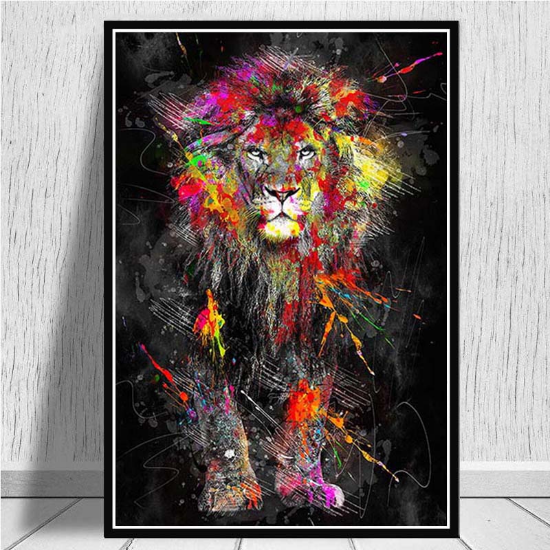 Tableau tête lion multicolore • Tabloide